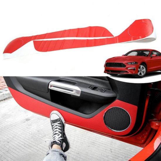 Interior Door Anti Kick Trim Cover Stickers For Ford Mustang 15+Red Carbon Fiber