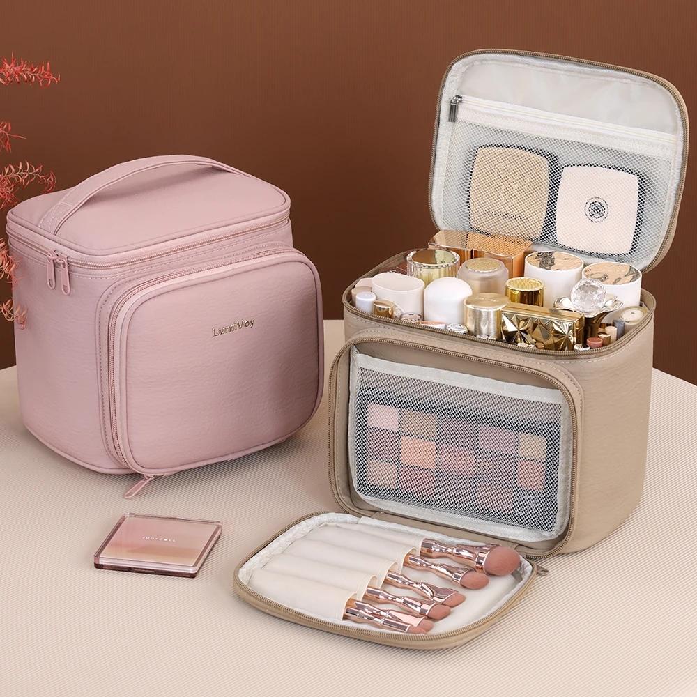 Women's Makeup Bag Portable Large Size Cosmetic Toiletry Travel Case Waterproof PU Outdoor Travel Makeup Pouch