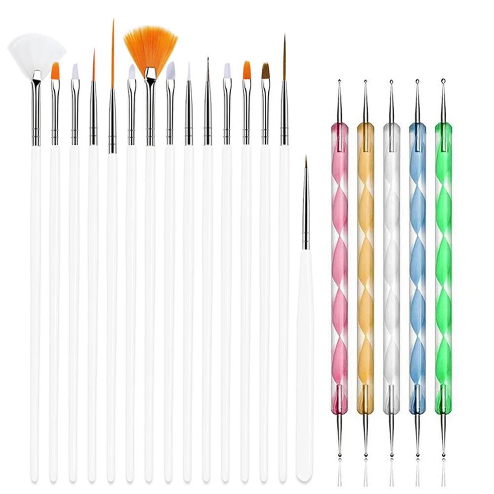 

LINMANDA 20pc Nail Art Painting Brush Pen Tools Kit UV Gel 15pcs Nail Art Brushes Kit with 5pcs Nail Dotting Pens Nail Art Set белый