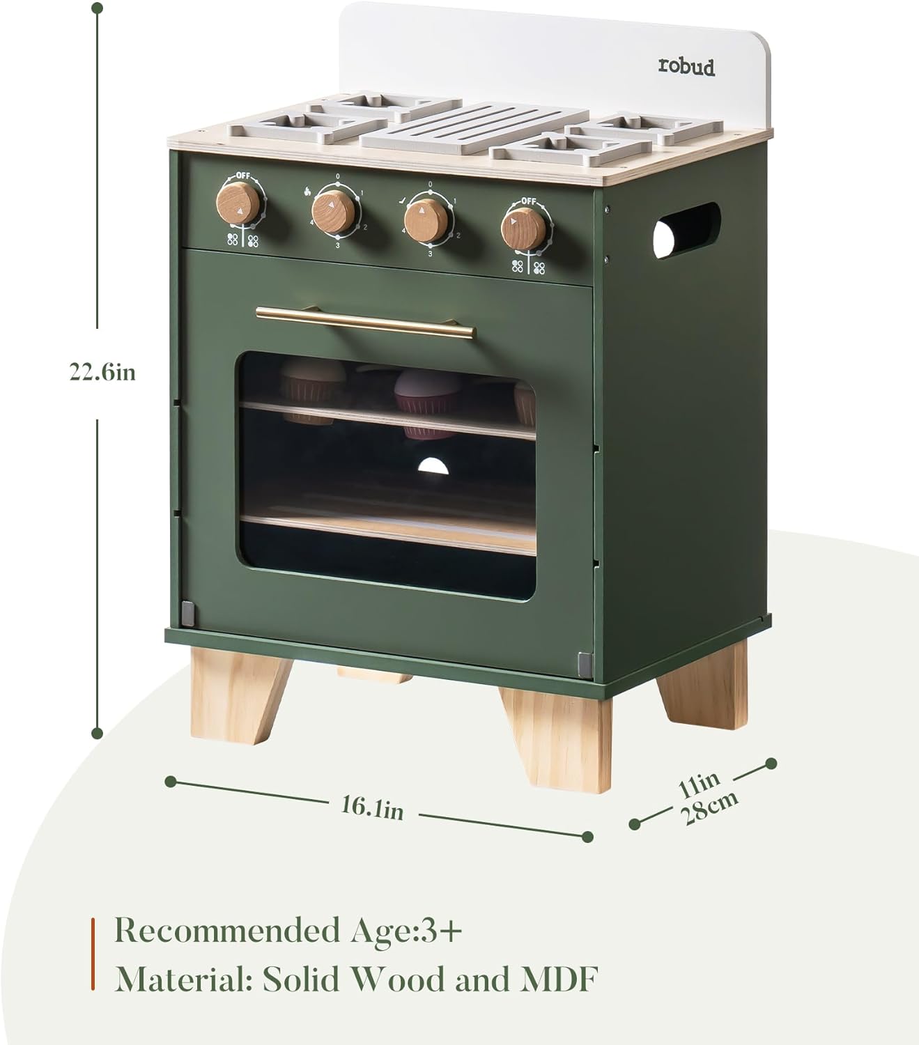 

Robotime Robud Vintage Wooden Toy Kitchen Oven Kids Washer Dryer with Realist Toy Fridge Play Kitchen Set Vintage Green