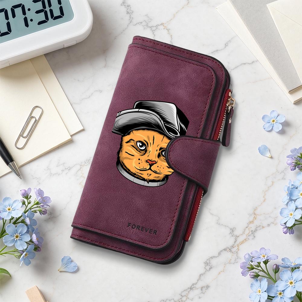 Stylish Cat Pattern Long Wallet Forever Portable Card Holder Fashion Purse for Daily Use