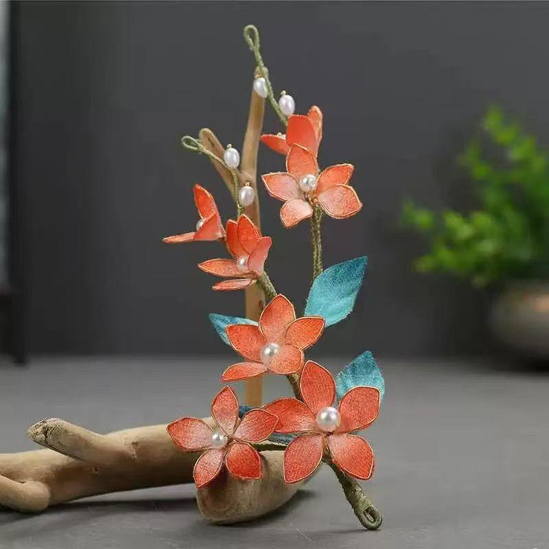 Original New Style Blue Hanfu Headdress: Ancient Classical Flower Hairpin Accessories