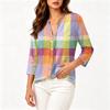 Women's Fashion Cotton Linen Printed 3/4 Sleeve Button Shirt for Casual Wear