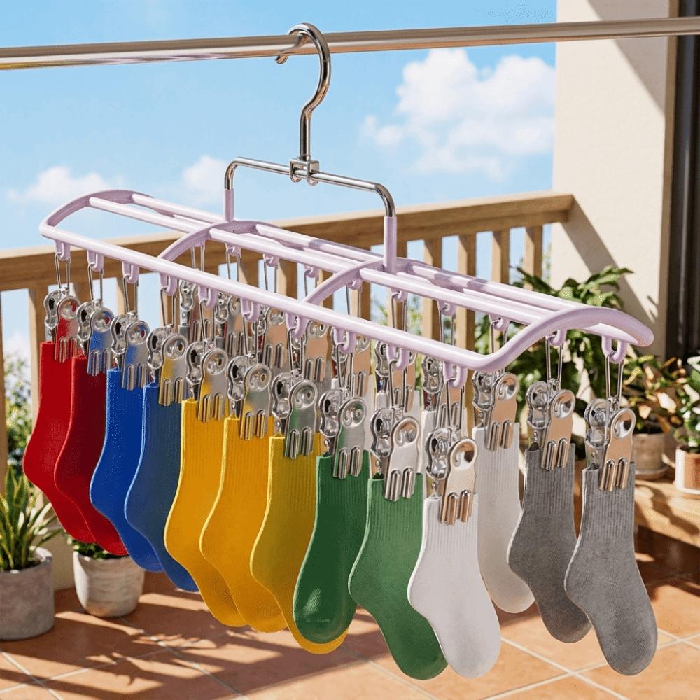 Stainless Steel 20 Clips Sock Drying Rack Non-slip Unmarked Underwear Drying Rack Indoor