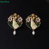 Vintage Art Nouveau Dancer Earrings – Enamel Floral Design with Freshwater Pearl Drop for Women