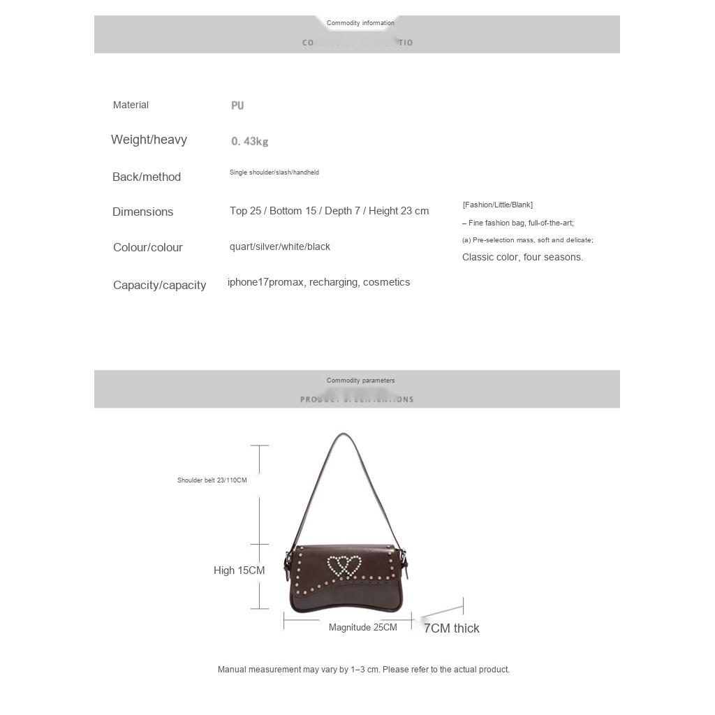 Crossbody Bag Women PU Studded Heart Decoration Daily Commute