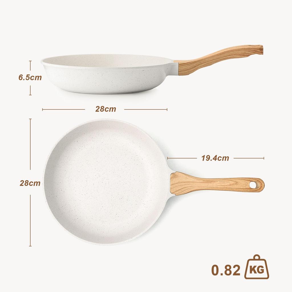 SENSARTE 28cm Bratpfanne, Induktions- & Gasherd-kompatibel, Marmorbeschichtung, Antihaftbeschichtet, Ungiftig, Leicht zu reinigen, Weiß, Hohe Wärme-Effizienz