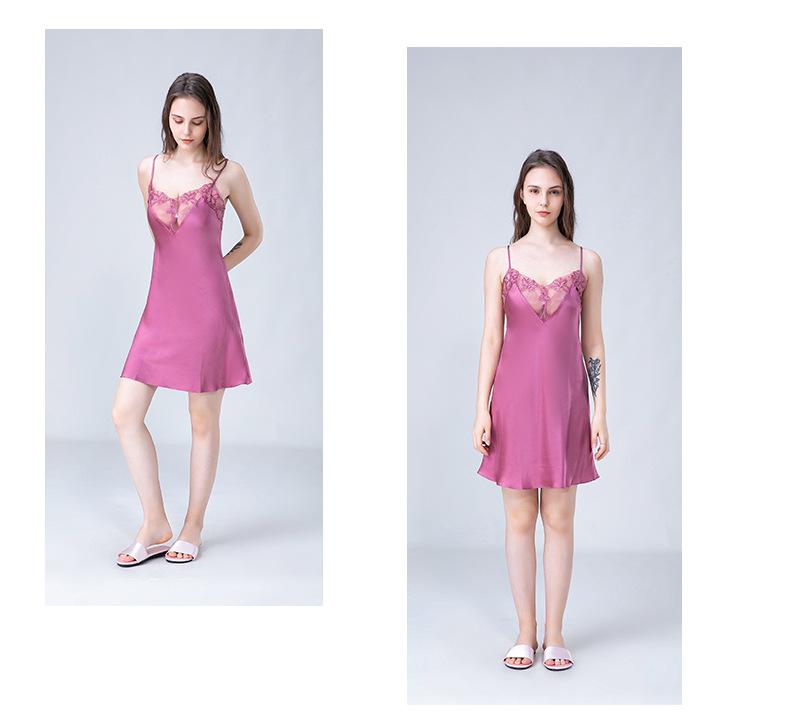 Women's Summer Nightgown - 100% Mulberry Silk Spaghetti Strap Pajamas, Style 80033c