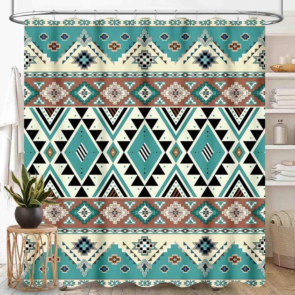 Southwestern Natvie Tribal American Ethnic Western Abstract Geometric Vintage Brown Waterproof Fabric Bathroom Shower Curtain