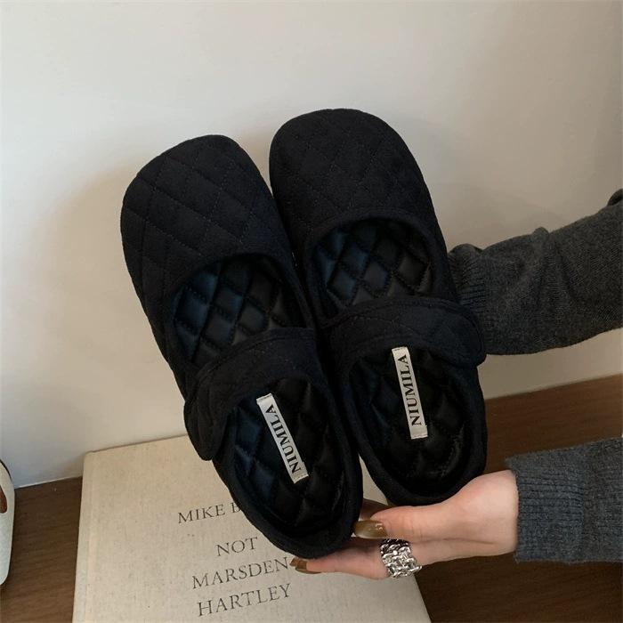 

Винтажные замшевые туфли Мэри Джейн на липучке в форме ромба с неглубоким вырезом, ночной бриз, нежная мягкая подошва, универсальные ленивые туфли-лодочки 40 чёрный