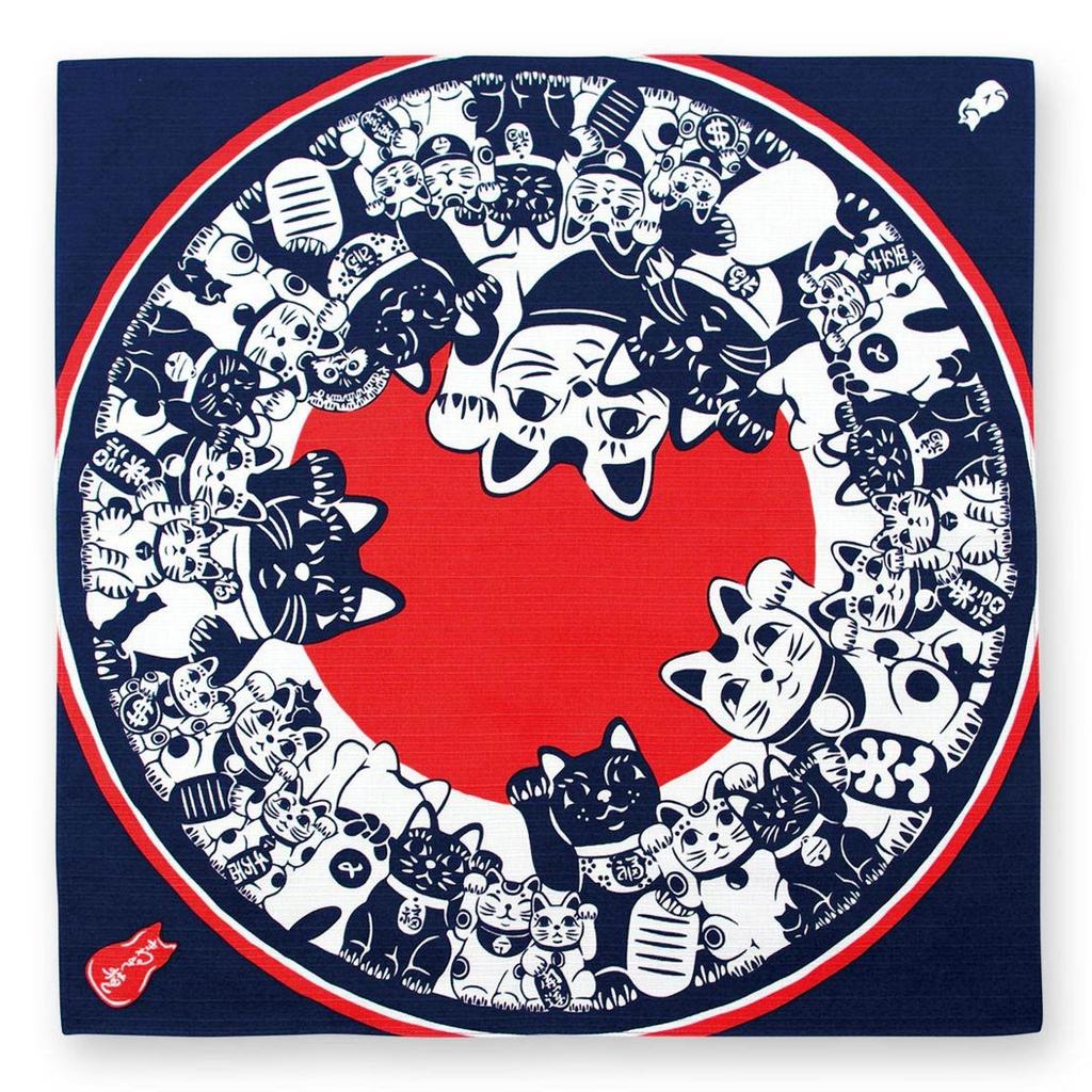 Miyamoto Kenema Furoshiki Pequeño para Almuerzo Japonés Beckoning Número de Producto Hecho en Japón (Paño de Envoltura) Cajas, Patrón Impreso a Mano, Felino