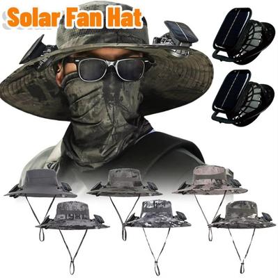 Men's Fashion Wide Brim Solar Fan Hat Sun Protection with Dual Power Adjustable Outdoor Beach Fishing Hat for Outdoor Camping