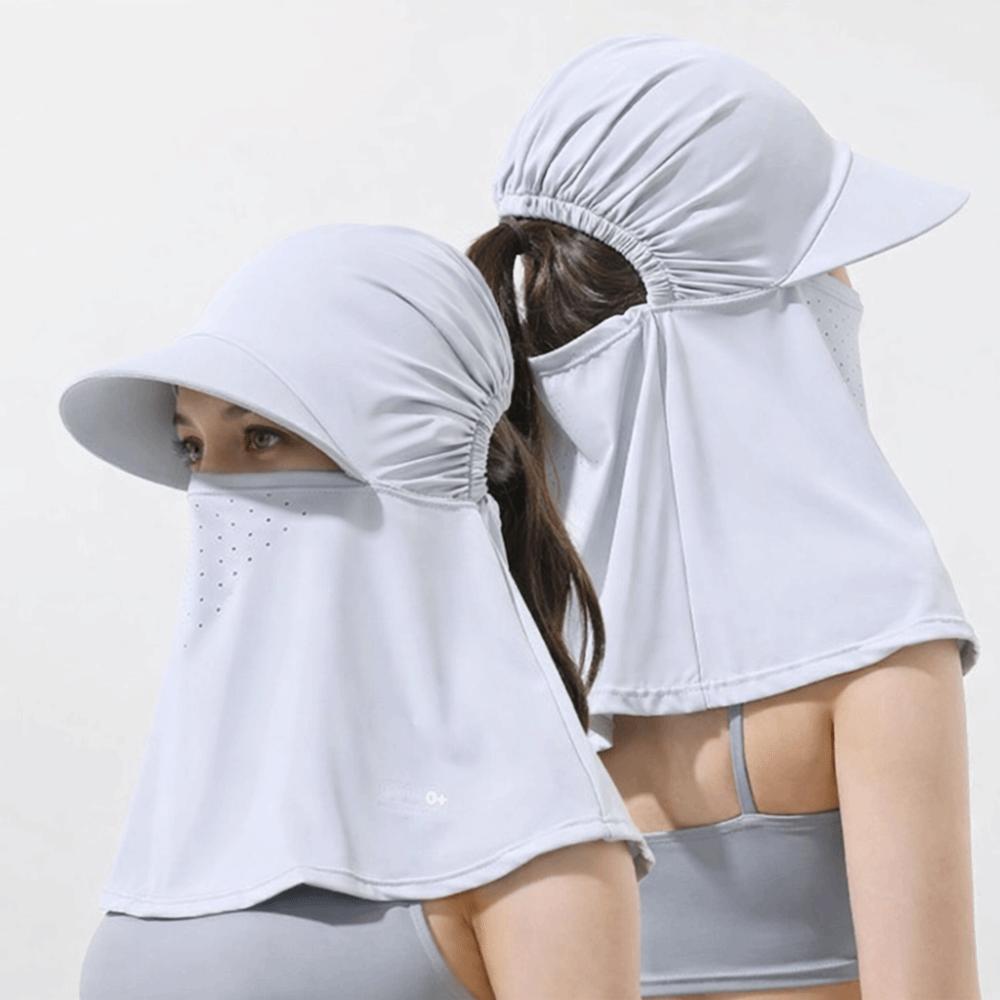 Ice-Silk Full-Face UV Protection Hood Moisture Absorbing Solid Color All-in-One Sun Hat Integrated Neck Scarf