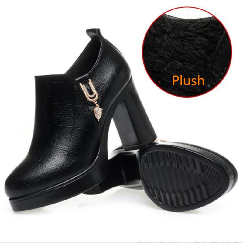 Fashion Black Deep Mouth Women's High Heels Shoes with Fur 2024 Women's Autumn Winter Thick Platform Pumps for Office Model Mom