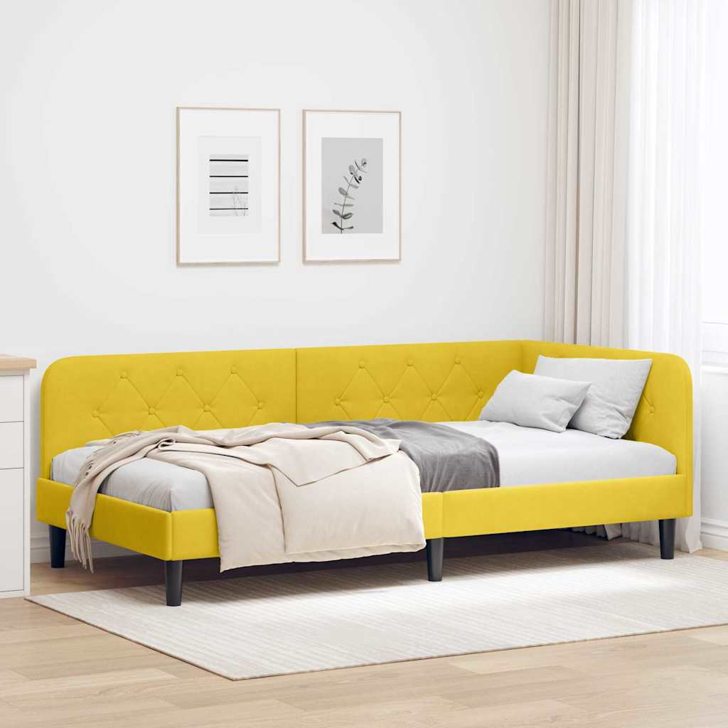 Corner Bed Frame Yellow 90 X 190 Cm Velvet