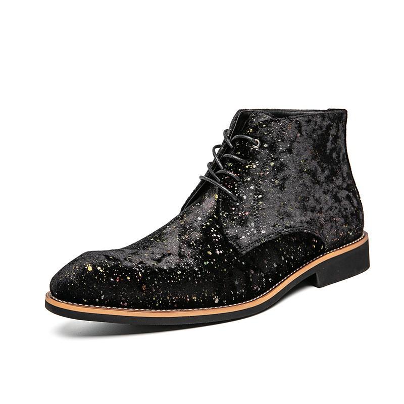 Spring autumn sequined suede mid-calf boots Fashion pointed leather boots wear high top lace-up Chelsea boots D482