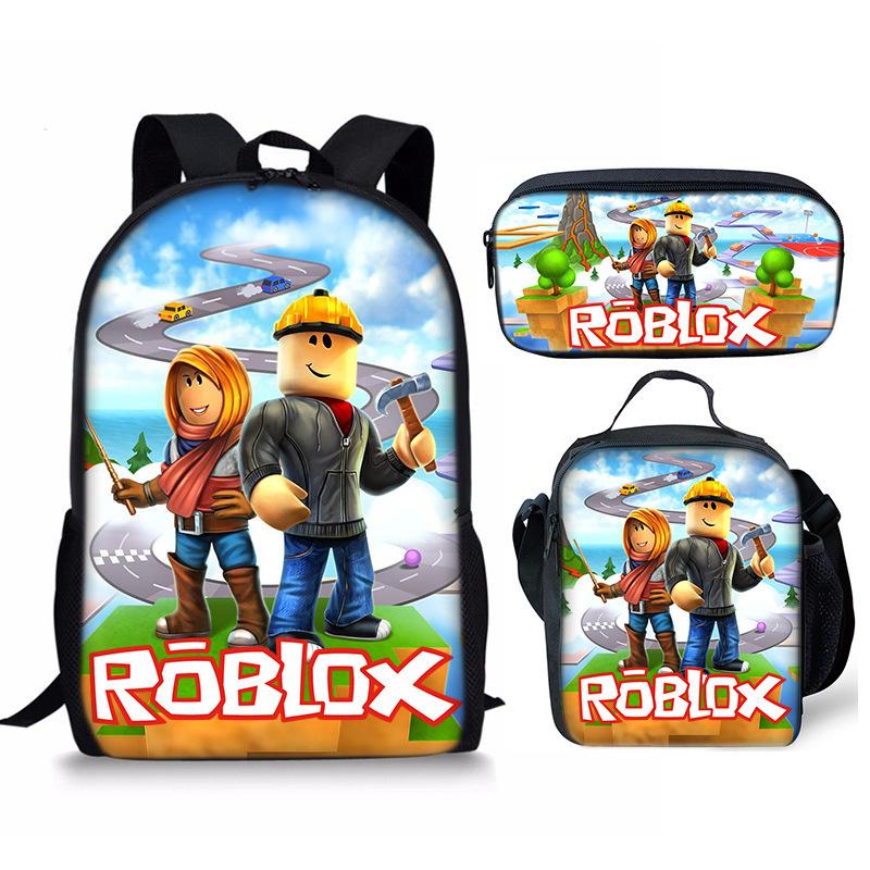 New Roblox Student School Bag Roblox Digital Printing Backpack Three-piece Set Lunch Bag Pencil Case