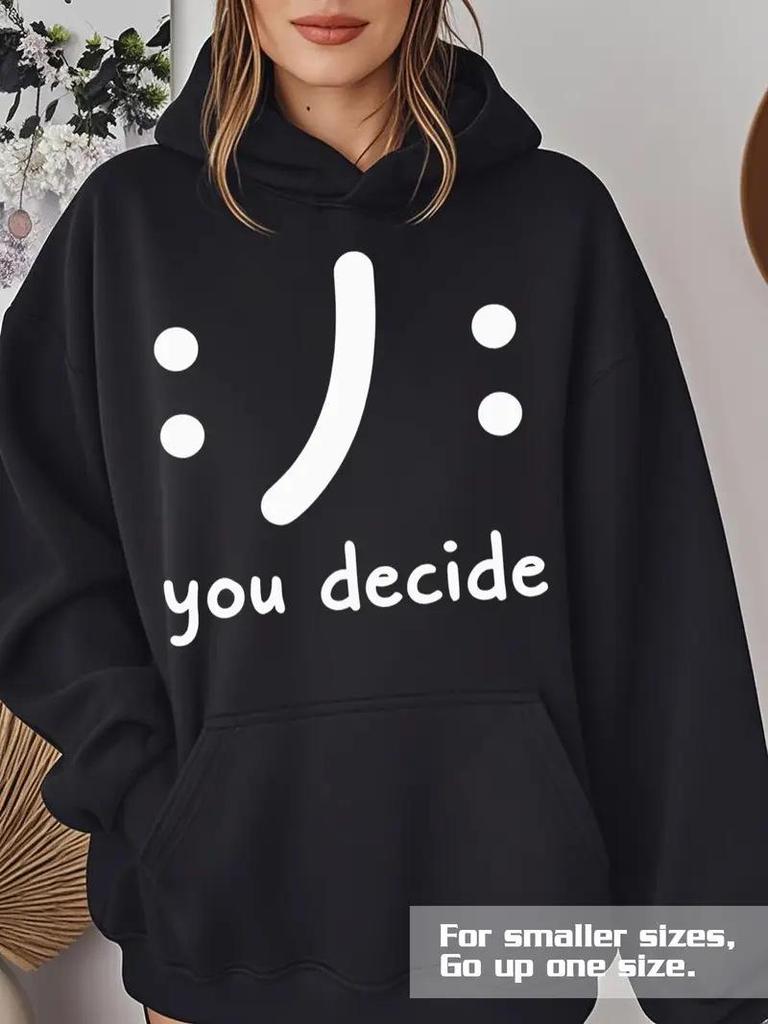 2025 Loose Fit Hoodie - 'You Decide' Lettering, Long Sleeve, Casual