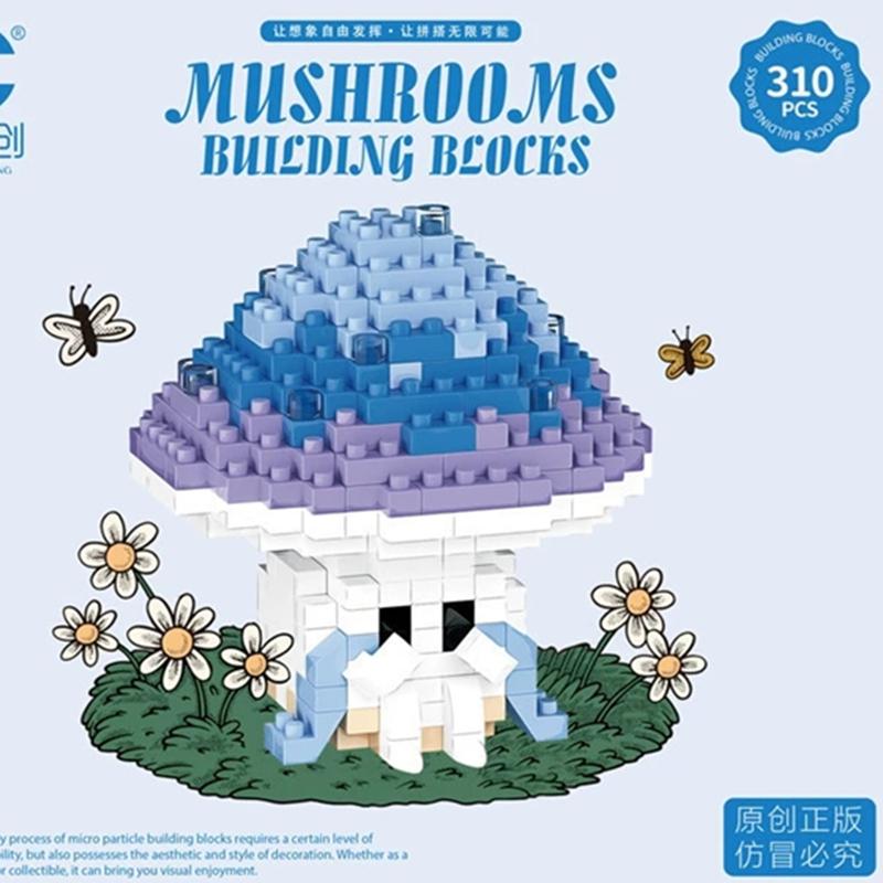 New Diy Mushroom Cartoon Rabbit Bear Super Colorful Plant Fungi Building Blocks Kit Girls Bricks Movie Model Kids Toy Children