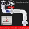 Wall-Mounted Anti-Odor Bathroom Sink Drain Set - Stainless Steel Basin Pipe and Horizontal Drainer.