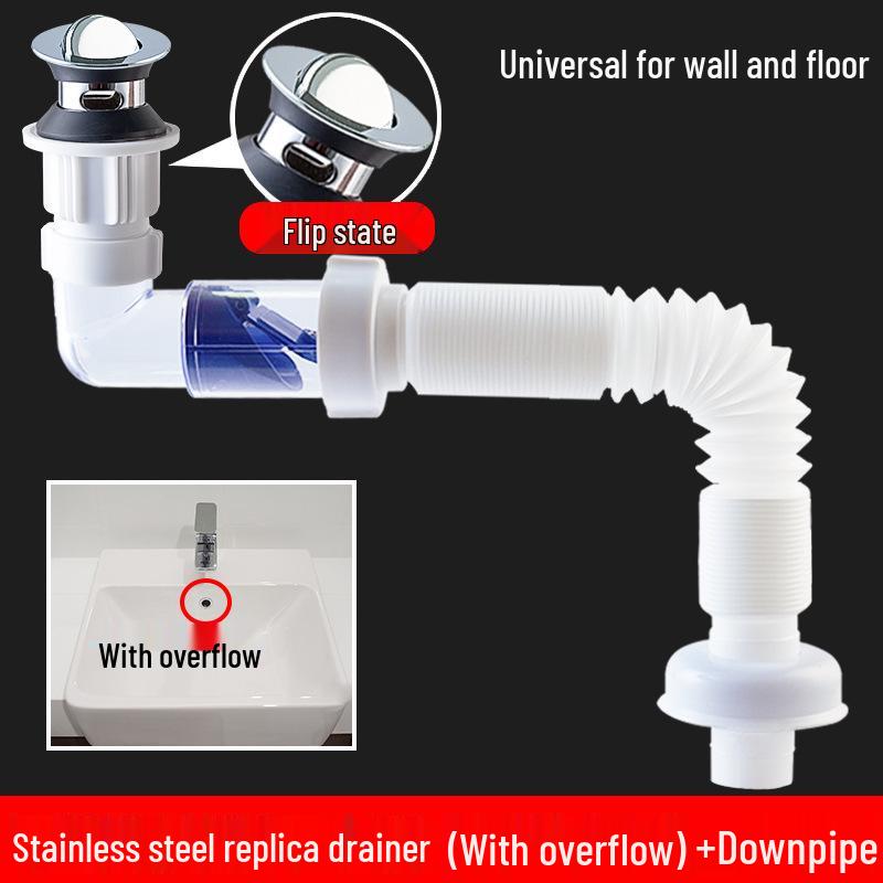 

Настенный комплект слива для раковины в ванной комнате против запаха - Труба для раковины из нержавеющей стали и горизонтальный слив.