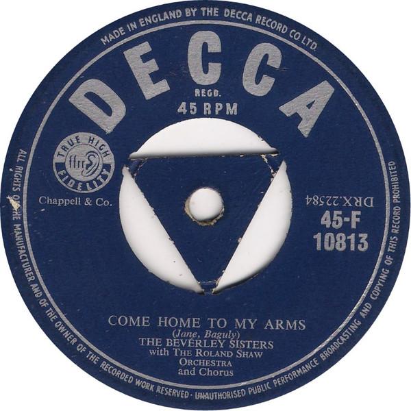 

Пластинка 7 дюймов BEVERLEY SISTERS Come Home To My Arms 45F10813 Decca 1956 UK Поп Б/у