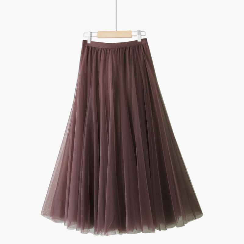 DX~~New Patchwork Ethnic Style Retro Pure Red Pleated Slim Fairy Mesh Skirt