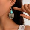 Eco-Friendly Earrings, Retro Water Drop-Shaped Wooden Earrings, Turquoise Earrings.