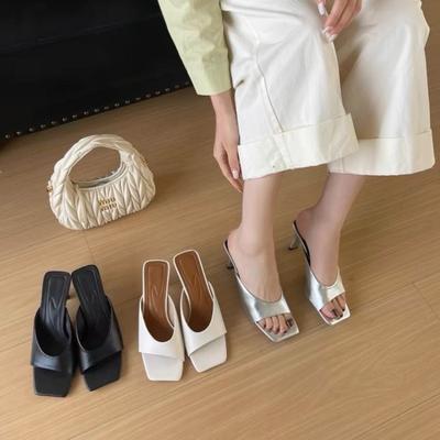 New Style Fashion Summer Women Slipper Square Toe Ladies Mules Sexy High Heel Slippers Female Designer Woman Shoes Zapatos Mujer