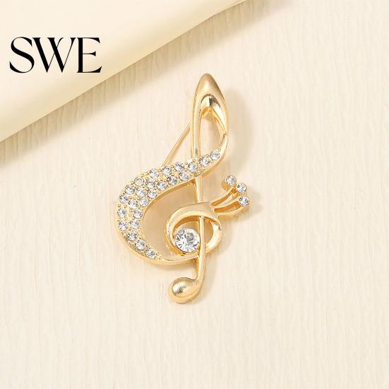 Sweater Pin Women Brooch Sparkling Rhinestone Inlaid Musical Note Shape Anti-Exposure Buckle Suits Shirts Sweaters Bags Outfit Accessory