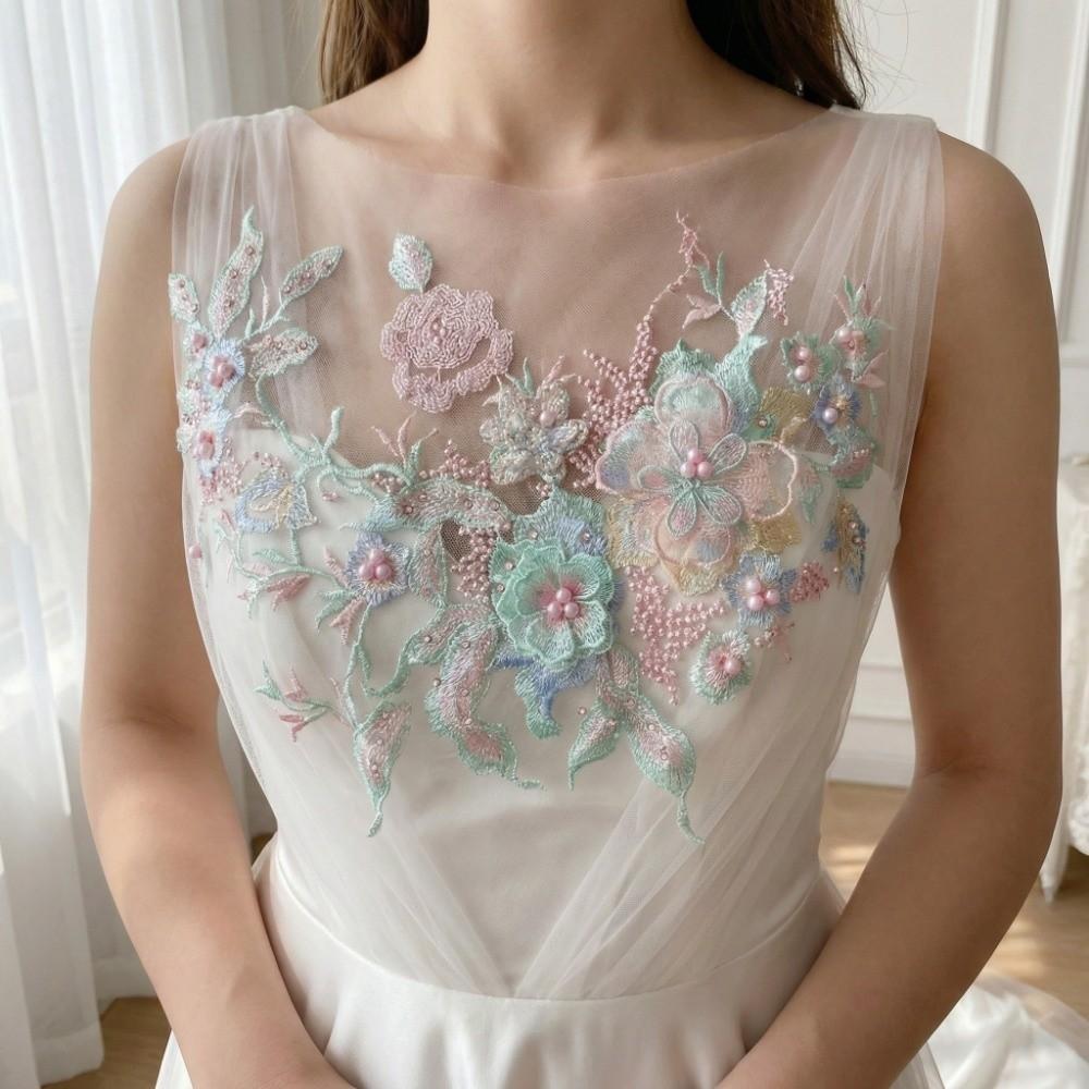 3D Flowers 3D Embroidered Patches Flower Lace Mesh Lace Sewing On Patches Elegant Colorful Sequined Beaded Lace Applique