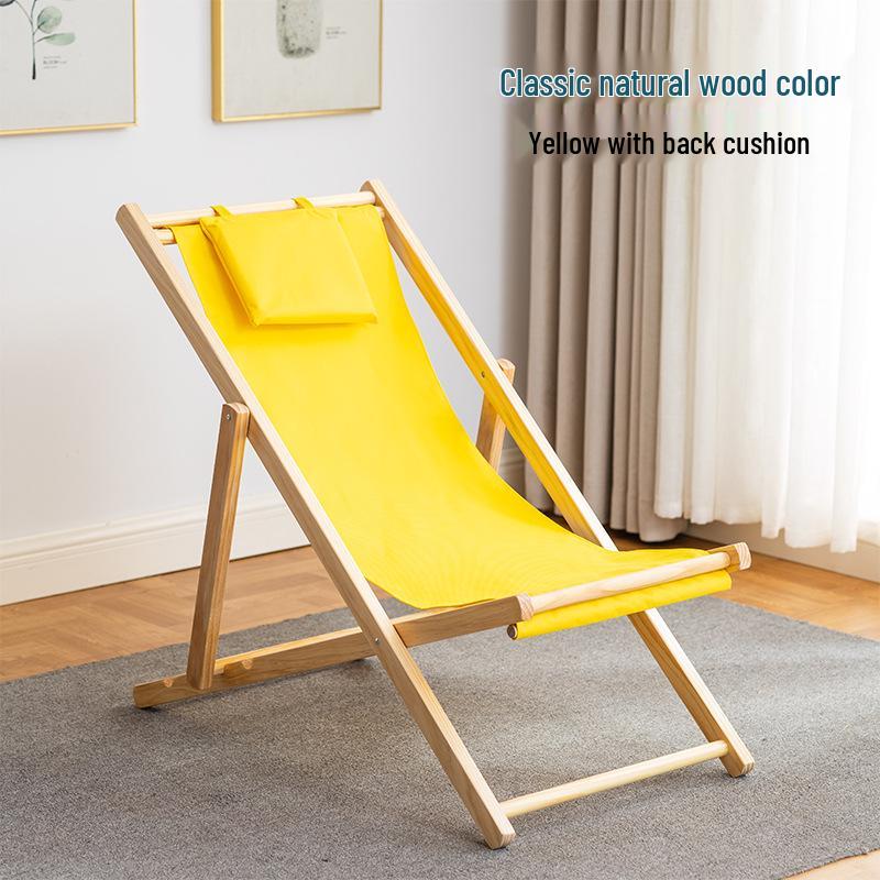 Solid Wood Outdoor Folding Recliner Beach Chair with Canvas for Adults