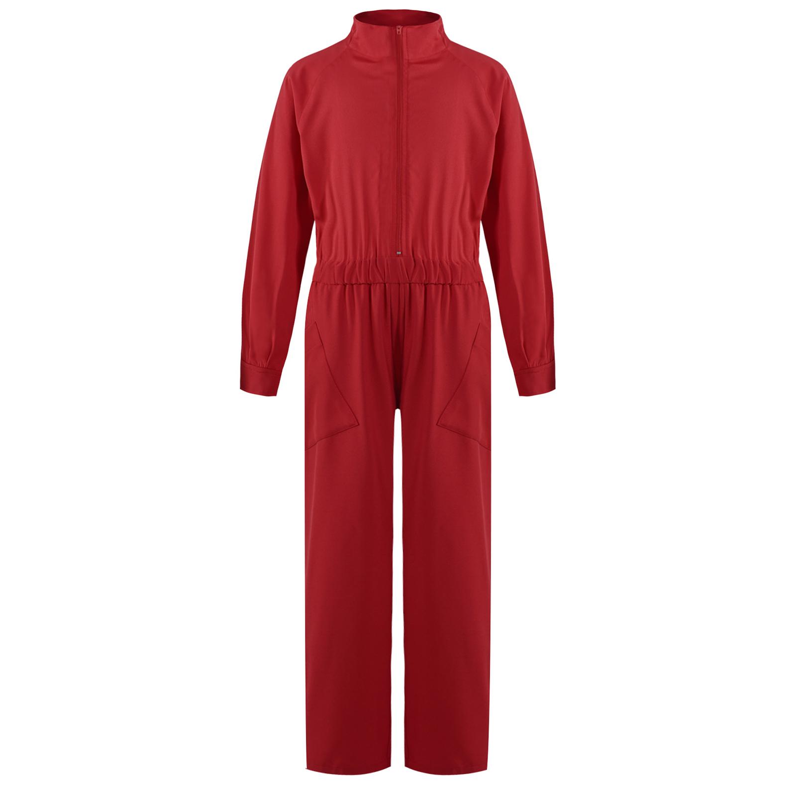 

Girls Casual Jumpsuit Front Zipper Stand Collar Long Sleeve Elastic Waist Romper with Pockets 5-6 Years червоний