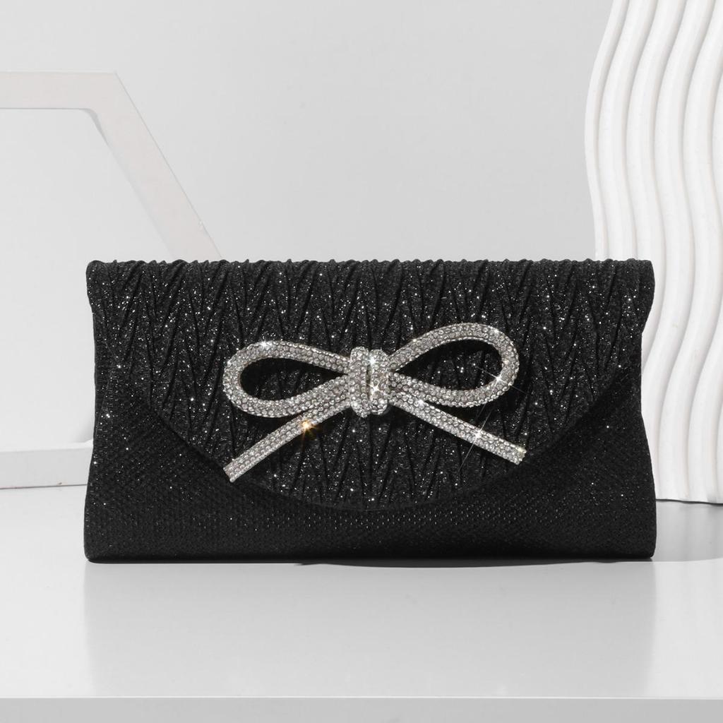 Rhinestone Bow Evening Clutch – Mini Bling Chain Handheld Bag for Women