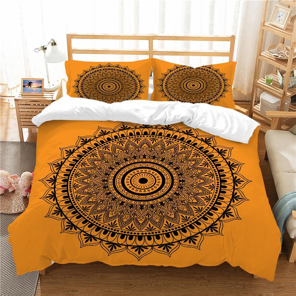 Microfiber Fabric Boho Bedding Sets, Boho Duvet Cover Set, Queen Size, 3D Print, Datura Mandala Flower, 220x240, Comforter