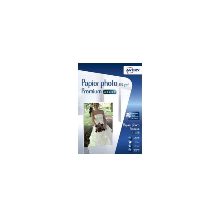 Papier Photo Premium AVERY 40 Photos brillantes 10x15 - Imprimante Jet d'encre - 270 g/m²