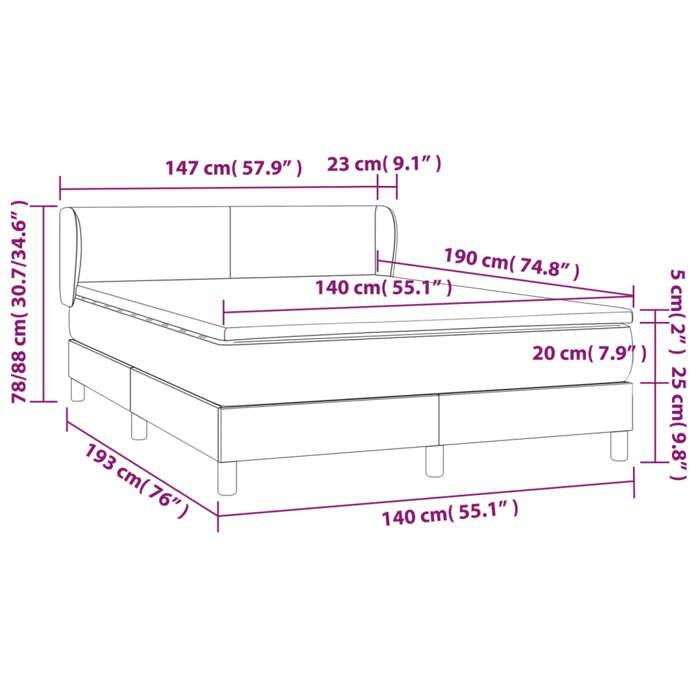 VidaXL Divan Bed with Mattress Light Grey 140x190cm Fabric - Model 3126637