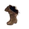 Knee-high Square Heel Modern Boots Spring/autumn Slip-on Female Shoes on Sale 2024 Brand Mid Heel Solid Pleated Women's Boots