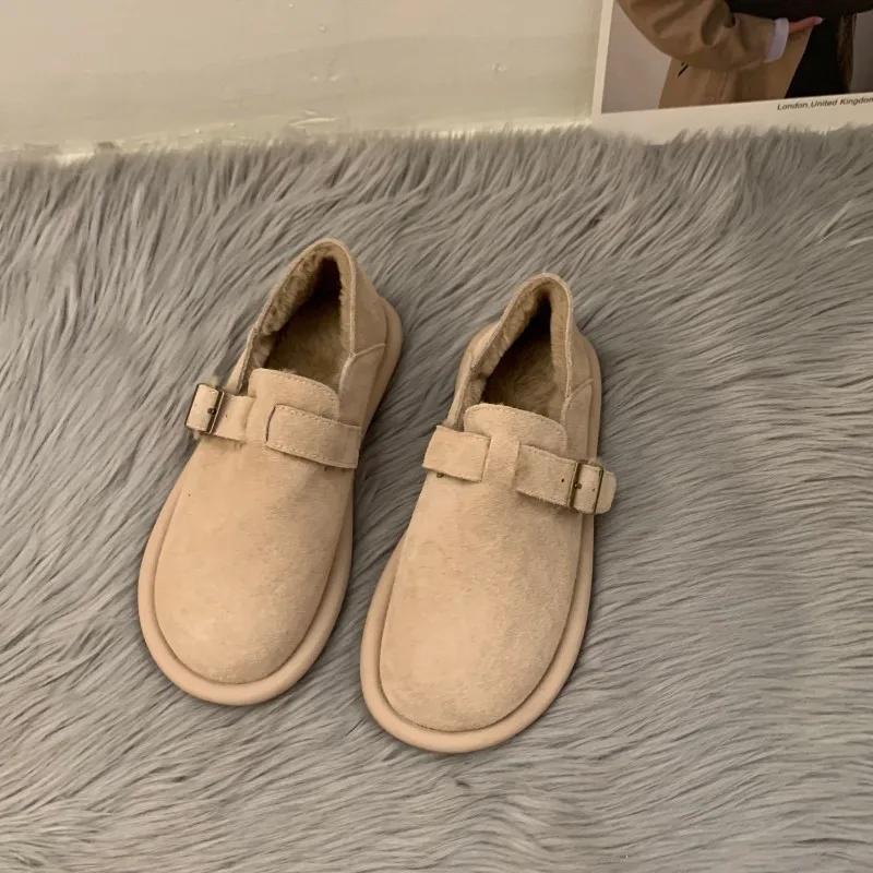 2024 New Women's Shoes Sen Series Khaki Flat Shoes French Retro Single Shoes Lefu Shoes Frosted Boken Shoes Autumn and Winter