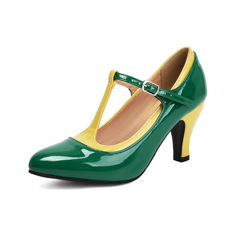 

Women s high-heeled shoes spring and summer new thick heel color-blocking plus size French low-top shoes versatile all-season shoes 43 зелений