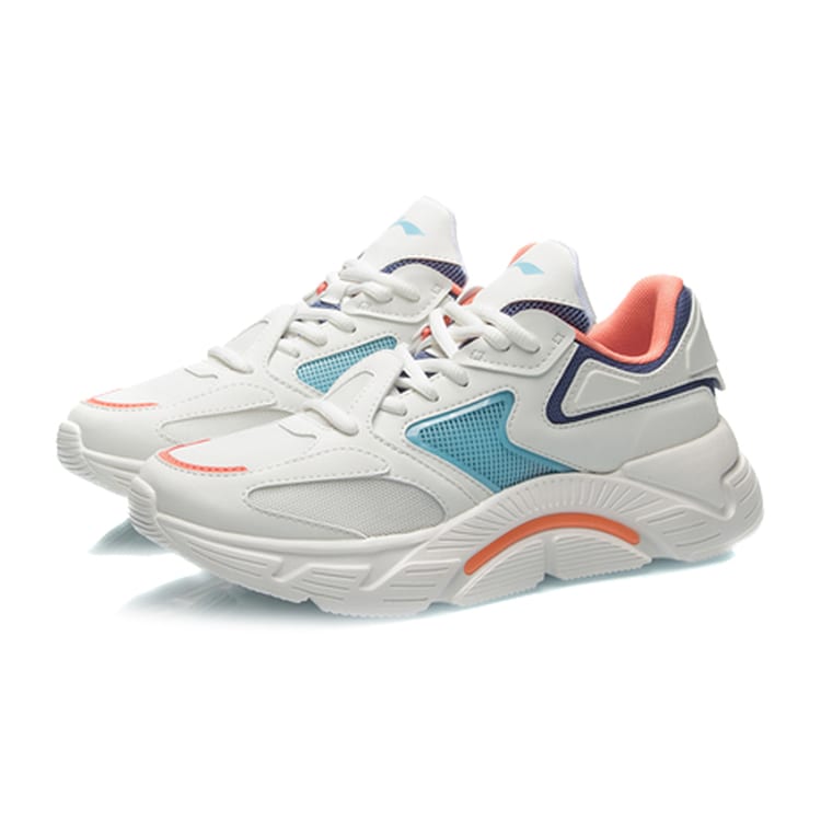 Li Ning Comfortable And Trendy Cushioning Slip Resistant Abrasion Resistant Low Top Running Shoes Women's Mist White ARHQ108-4