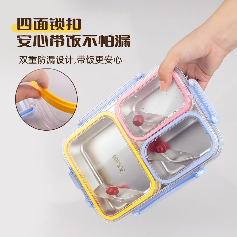 Stainless Steel 3-Compartment Lunch Box Leakproof Food Container Adults Microwave Safe Bento