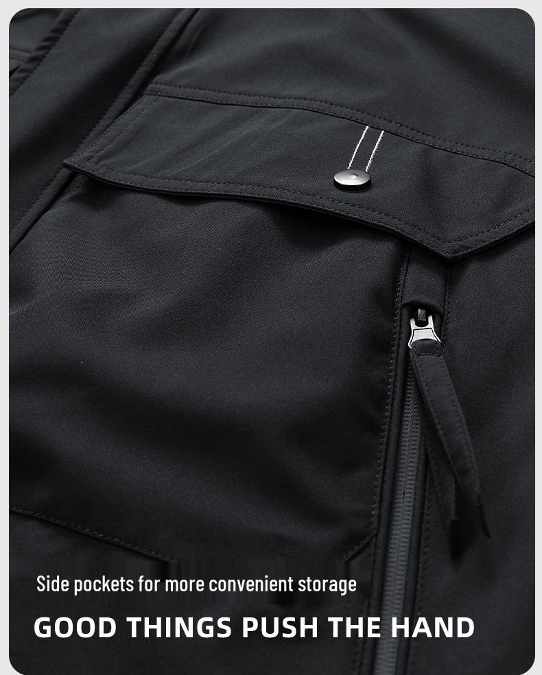 High-Quality Men's Hooded Workwear Jacket - Unisex Solid Color, Plus Velvet for Autumn & Winter