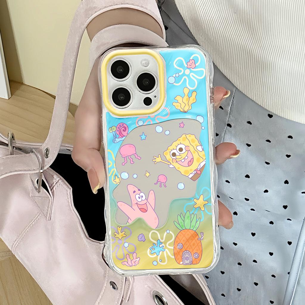 SpongeBob SquarePants Wave Mirror Suitable for Apple 16/15/iphone13promax Huawei Makeup Mirror Mobile Phone Case