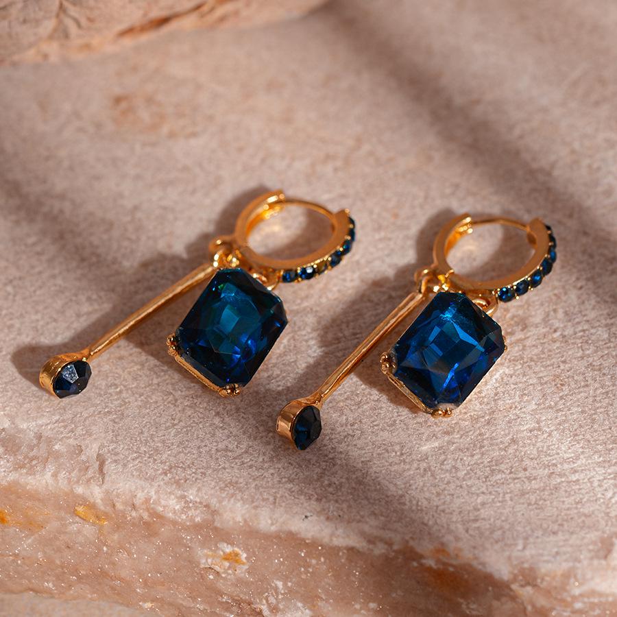 Retro Blue Diamond-Studded Geometric Ear Cuff Earrings - French Luxury & High-End Style for Women