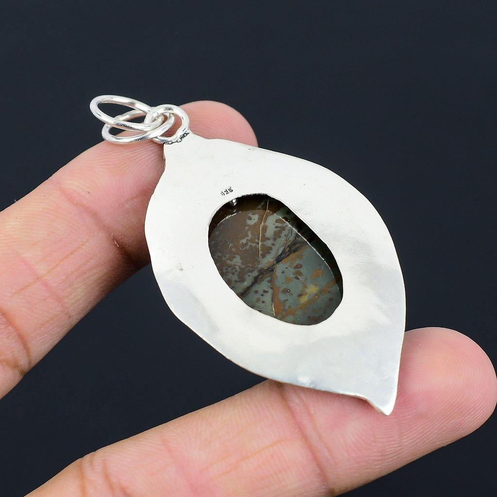 Daughters Day Sale Natural Coffee Bean Jasper 925 Silver Mother Pendant Jewelry