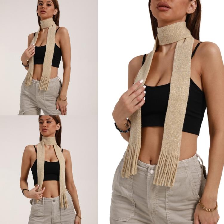 Women Skinny Scarf Thin Choker Belt Blingbling Long Tie Scarf Bag Handle Wrap