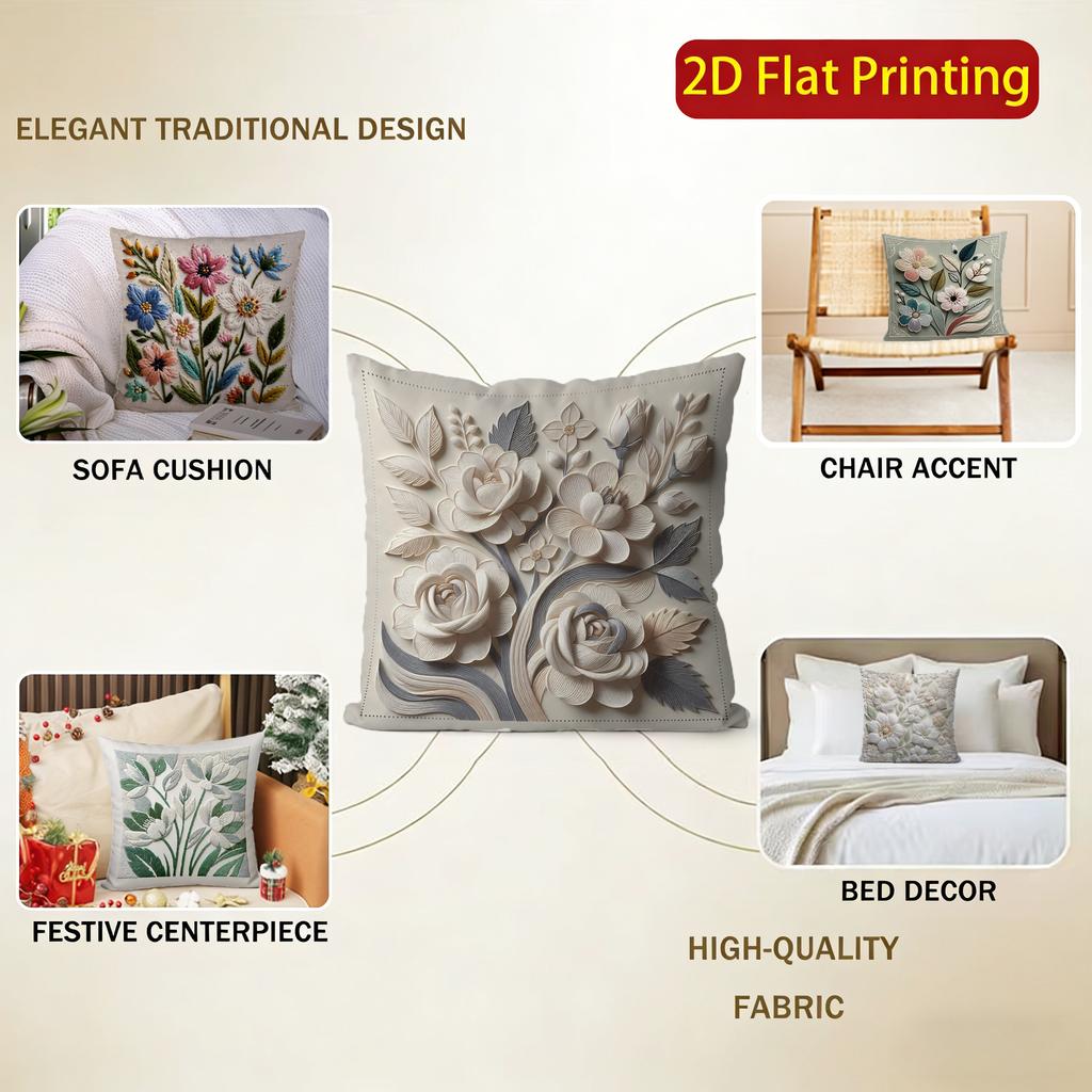 2D Blumengesticktes Muster Kissenbezüge für Zuhause Muster Kissenbezug Geeignet für Sofa Schlafzimmer Auto Kissenbezug