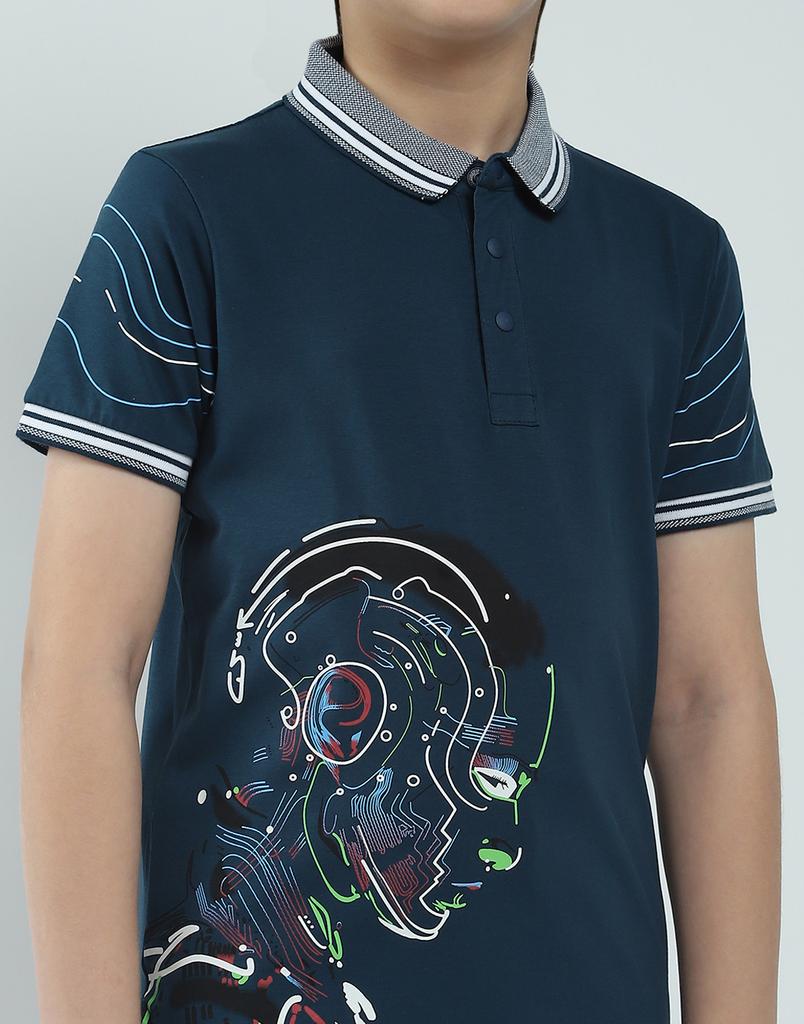 MONTE CARLO Boys's Regular Fit Printed Polo Half Sleeve T-Shirt