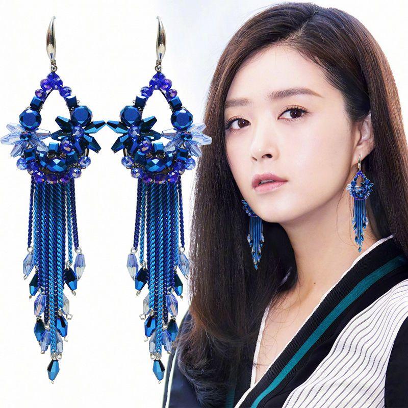 Boucles d'oreilles perlées Cristal Rondeur Chaîne à pompon Tricot à la main Bohème Alliage Mode Simple Boucles d'oreilles perles de riz